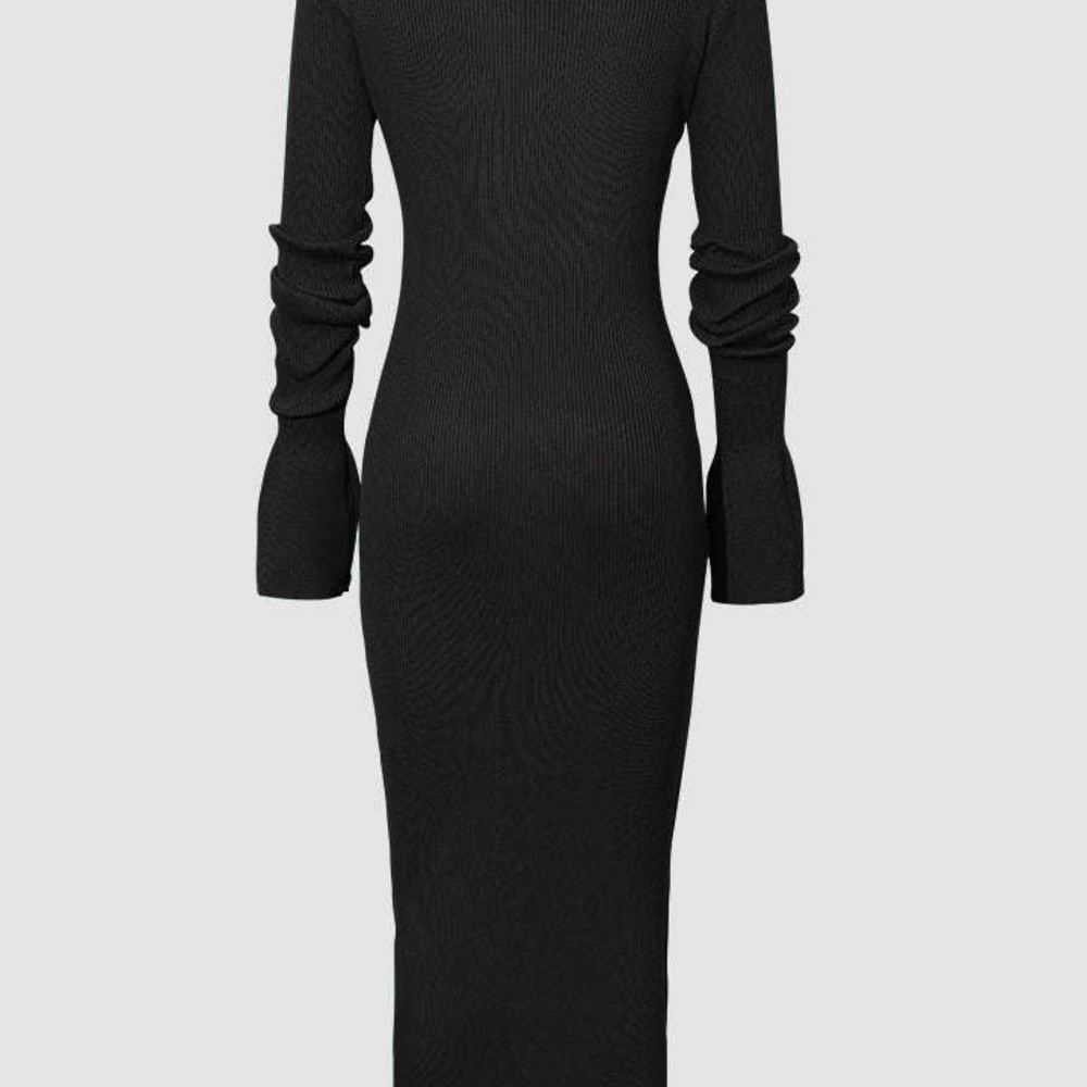 Shell Sleeve Ribbed Buttons Down Maxi Dress Mesh